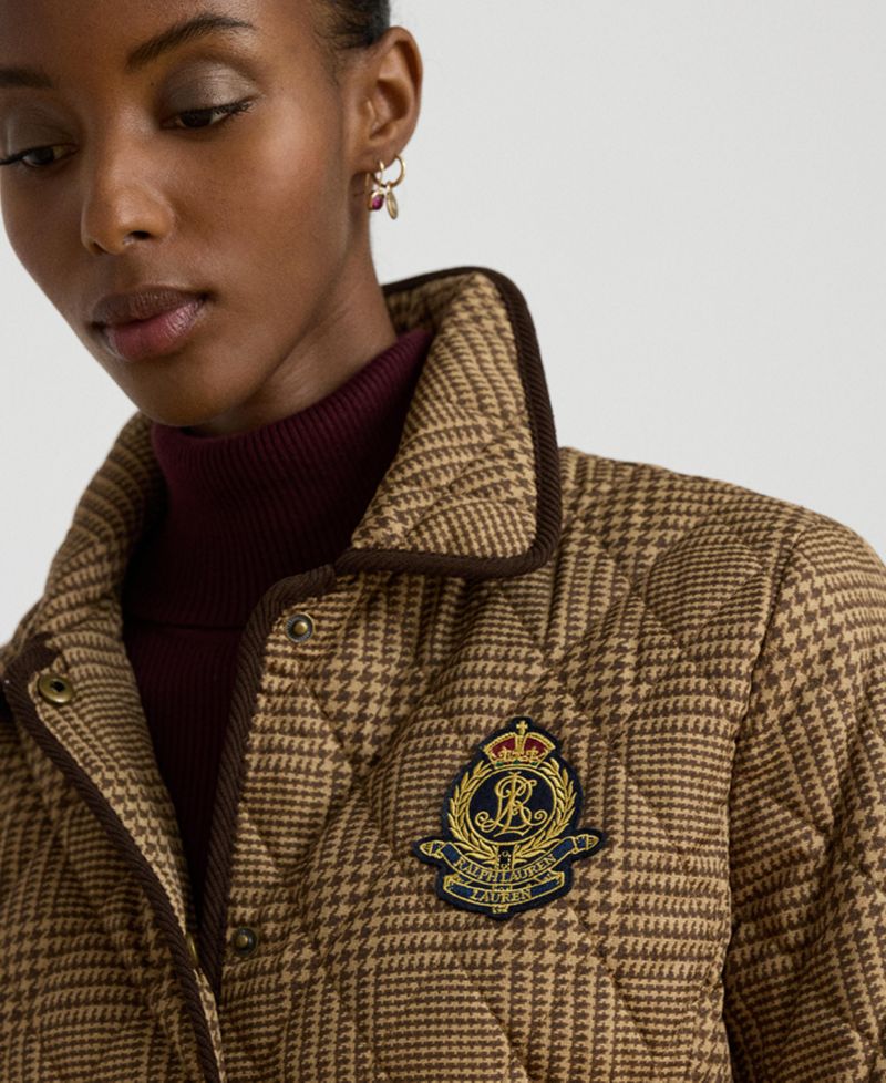 Women's Crested Quilt Diamond-Quilted Glen-Check Jacket