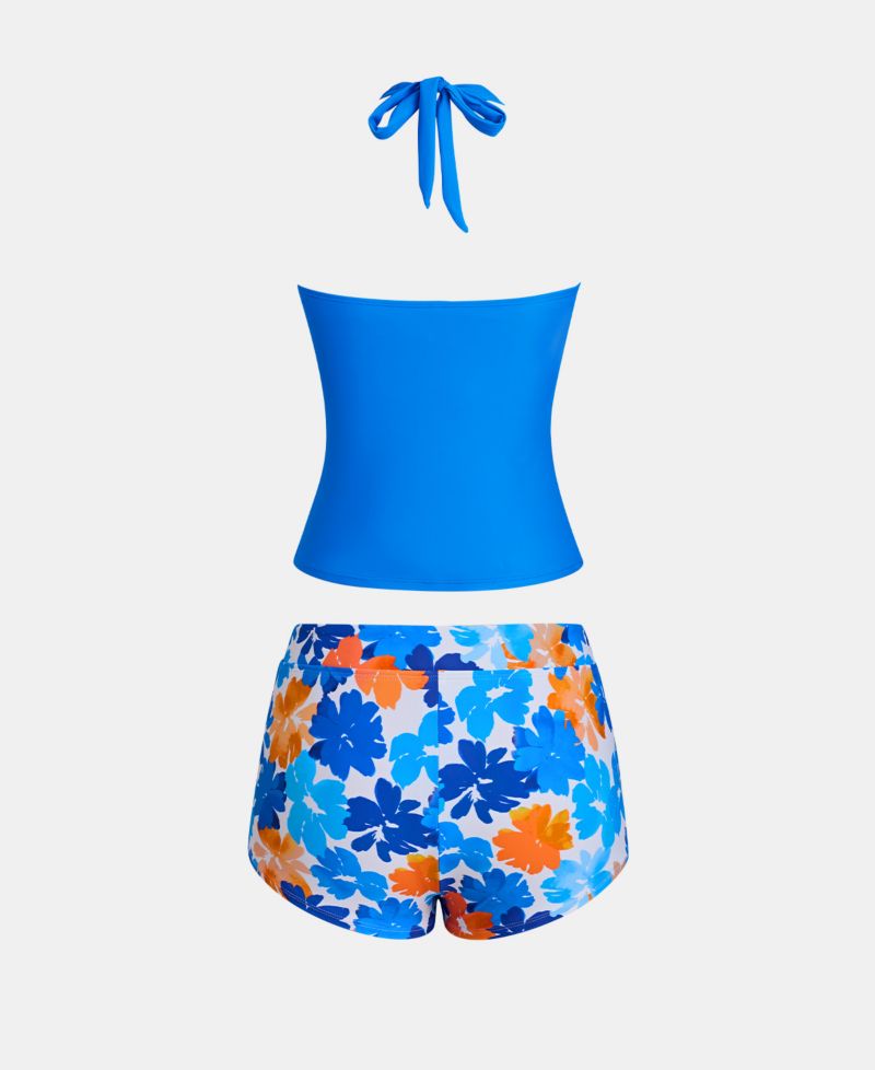 Women's Halter V Neck Adjustable Straps Shorts Tankini Sets