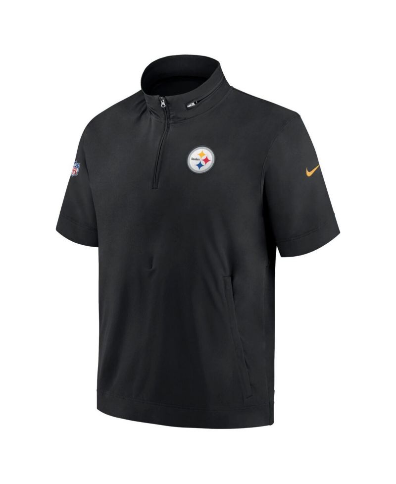 Men's Black Pittsburgh Steelers Sideline Coach Short Sleeve Hoodie Quarter-Zip Jacket
