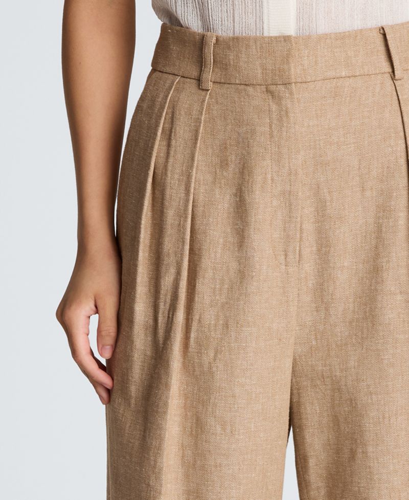 Women's Double Pleat Wide Leg Linen Blend Pants