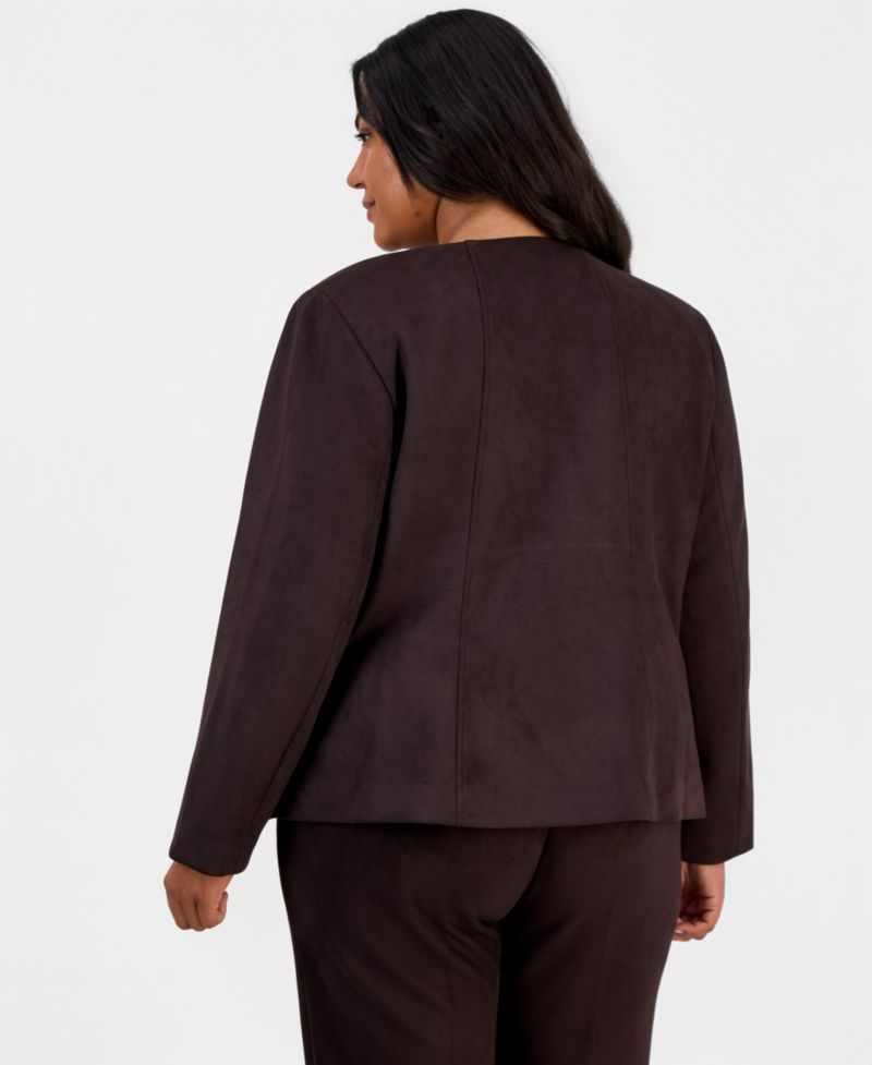 Plus Size Scuba Suede Open-Front Blazer