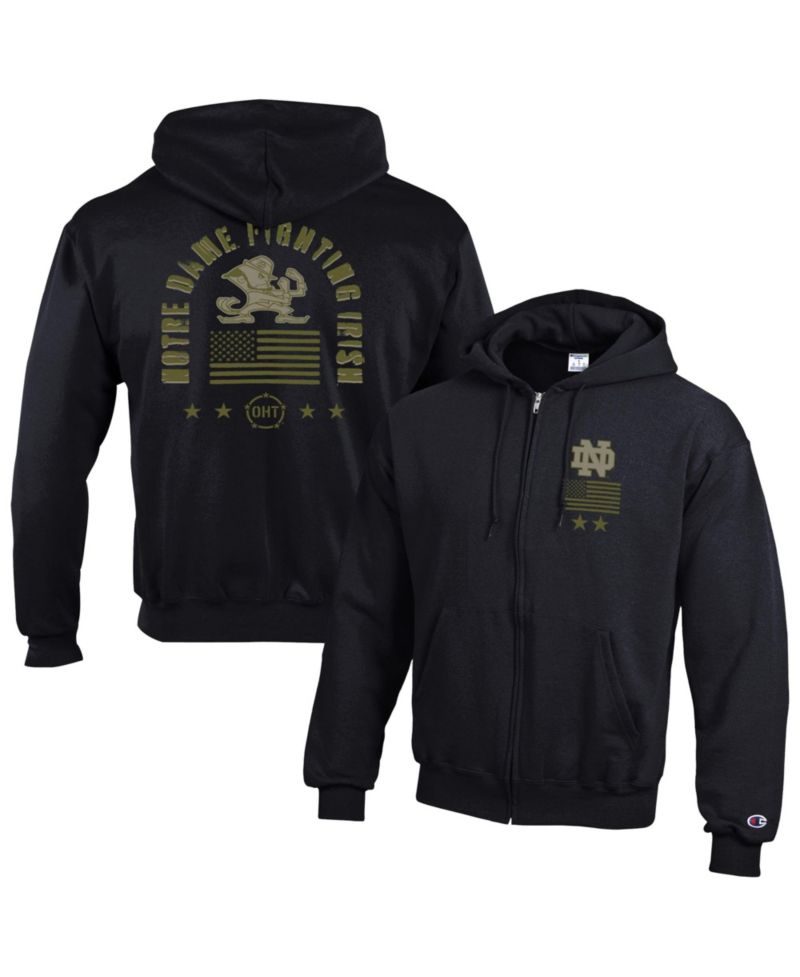 Men's Black Notre Dame Fighting Irish Operation Hat Trick Flag Powerblend Fleece Full-Zip Hoodie