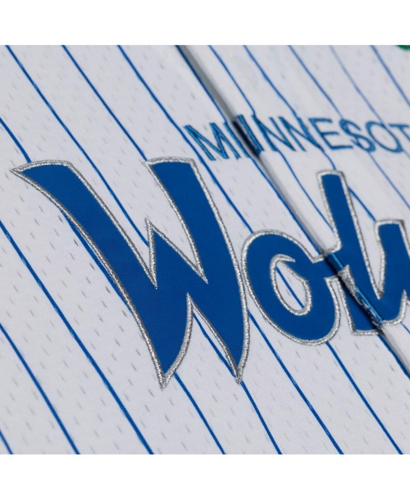 Men's White Minnesota Timberwolves Head Coach Pinstripe Mesh Full-Button Baseball Jersey