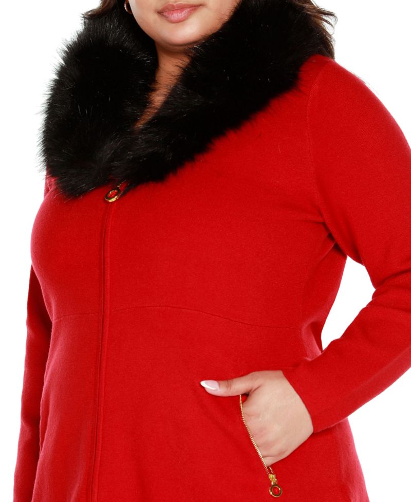 Black Label Plus Size Faux Fur Collar Cardigan