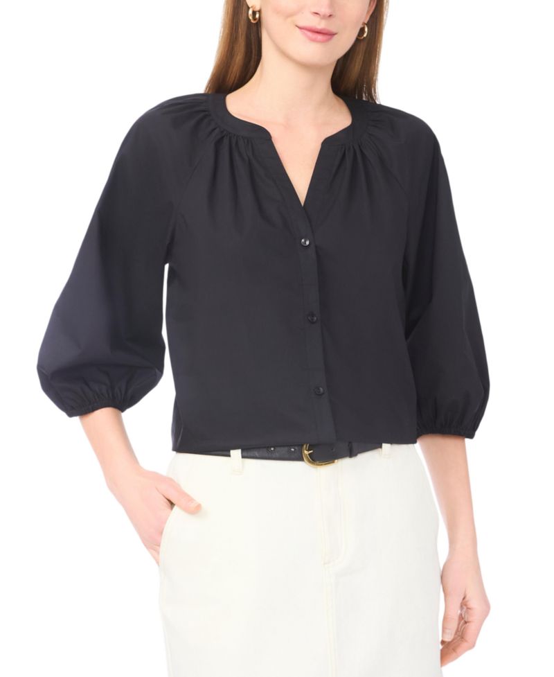 Women's Raglan-Sleeve Button-Down Blouse