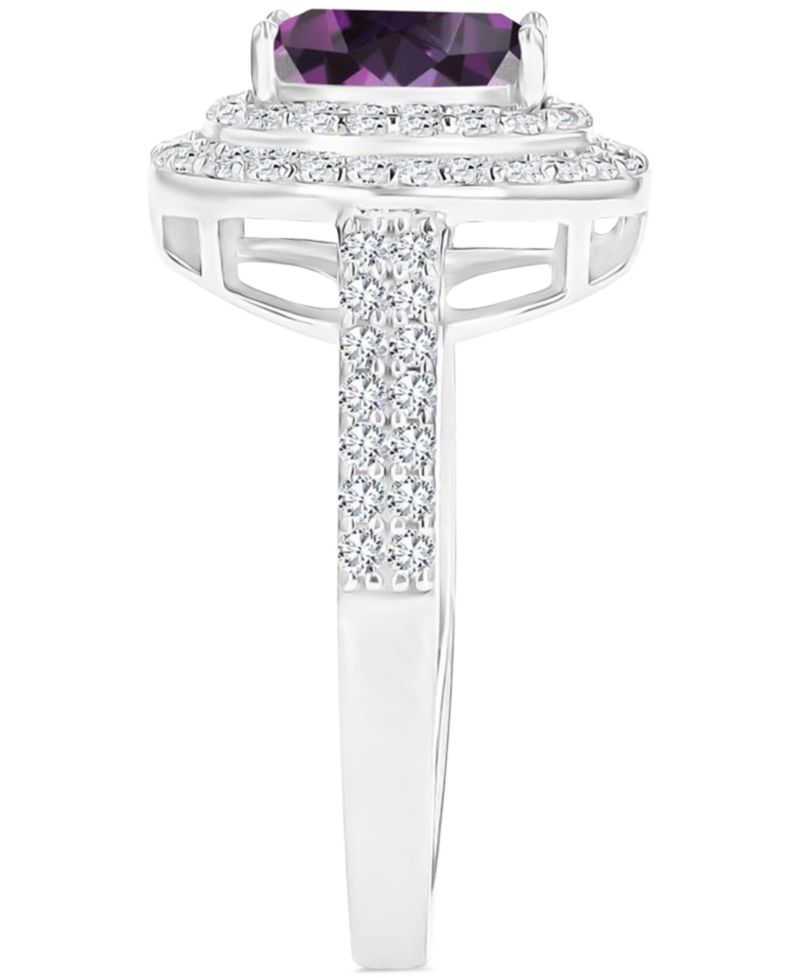 Amethyst (1-1/20 ct. t.w.) & Lab-Grown White Sapphire (3/4 ct. t.w.) Oval Halo Birthstone Ring in Sterling Silver (Also in Additional Birthstones)