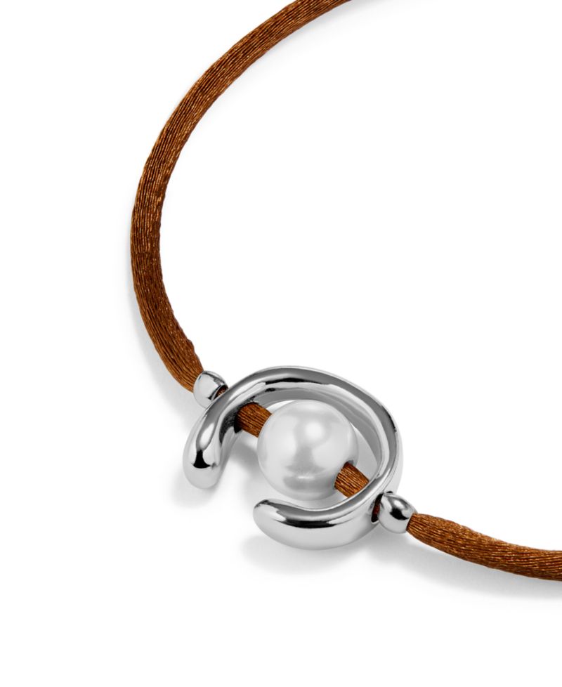 Silver Metal Alloy Brown Silk-Style Thread Bracelet