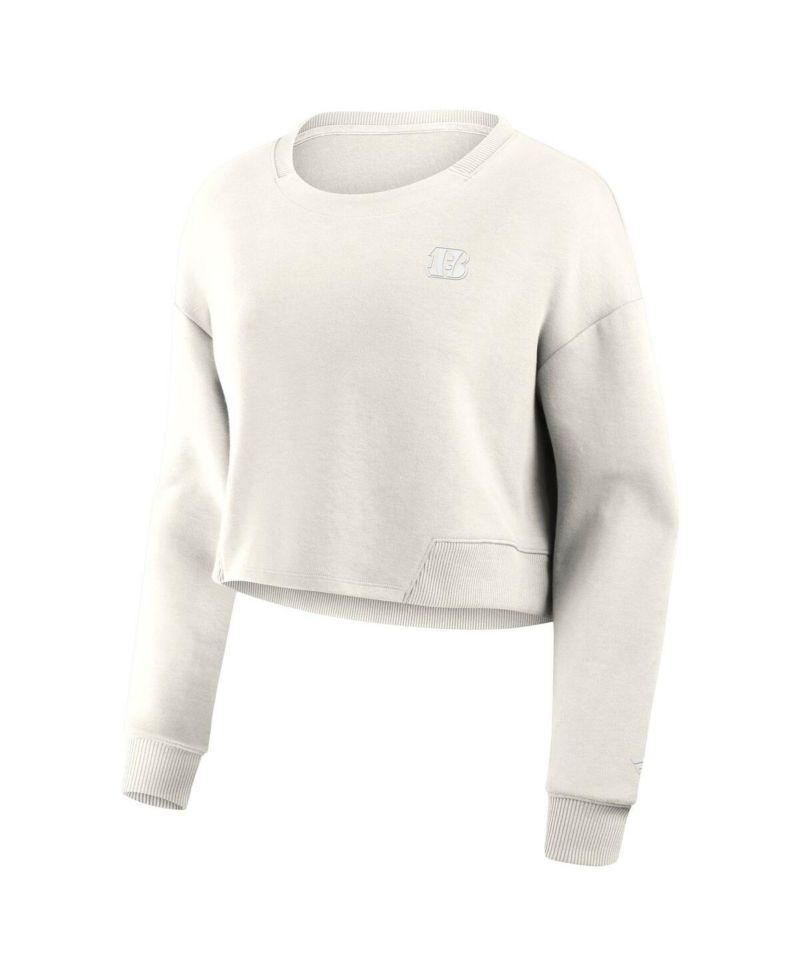 Women's Cream Cincinnati Bengals Studio Tri-Blend Cropped Pullover Sweatshirt