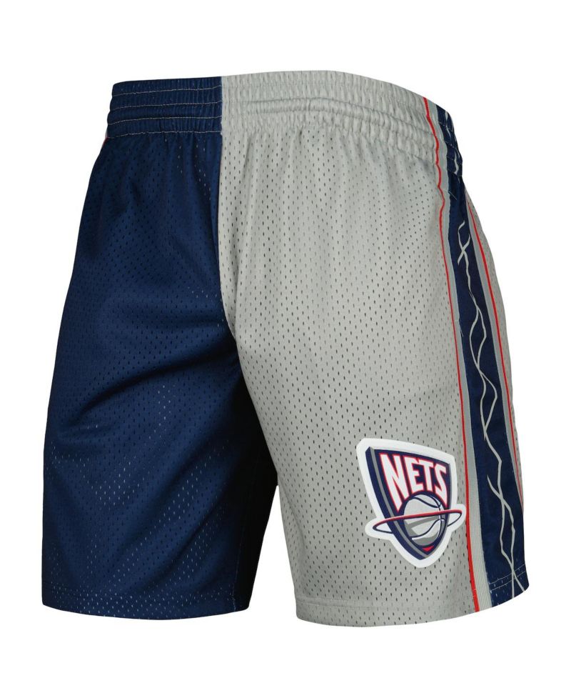 Men's Navy, Silver Distressed New Jersey Nets Hardwood Classics 2006 Split Swingman Shorts
