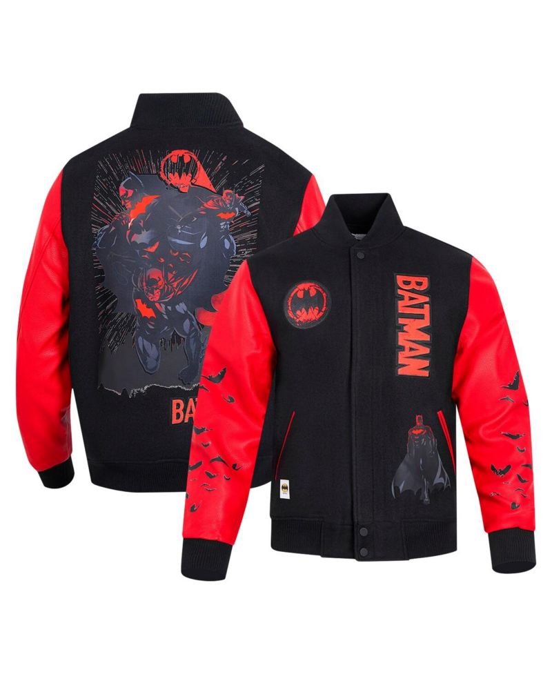 Men's Black/Red Batman Comics Signal Full-Zip Varsity Jacket