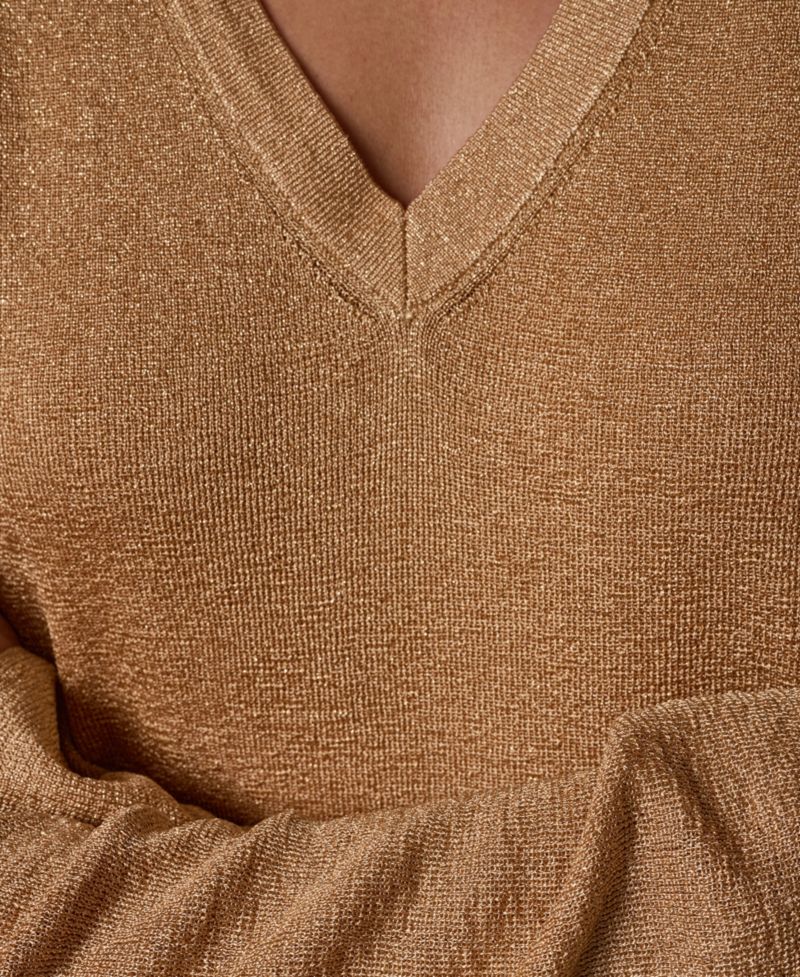 Women's Long-Sleeve Metallic V-Neck Sweater