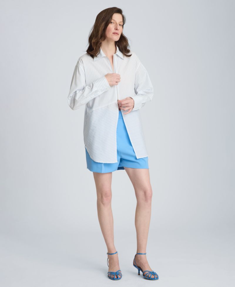 Women's Half Zip Front Paneled Long Sleeve Poplin Shirt