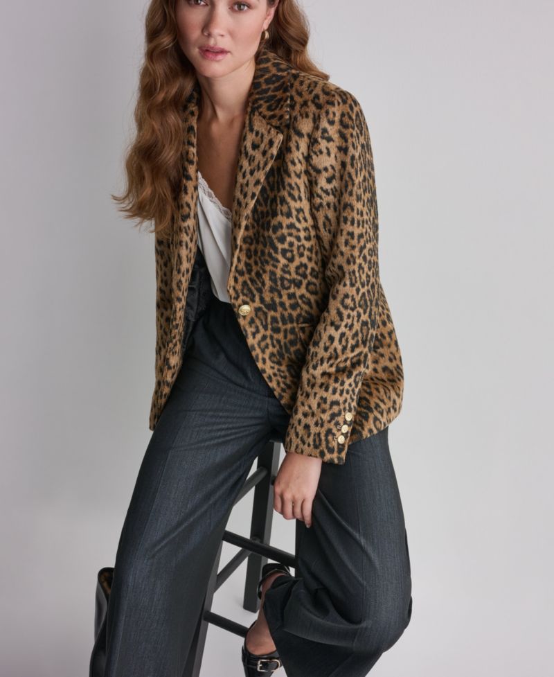 Women's Leopard-Print Shoulder-Padded Blazer