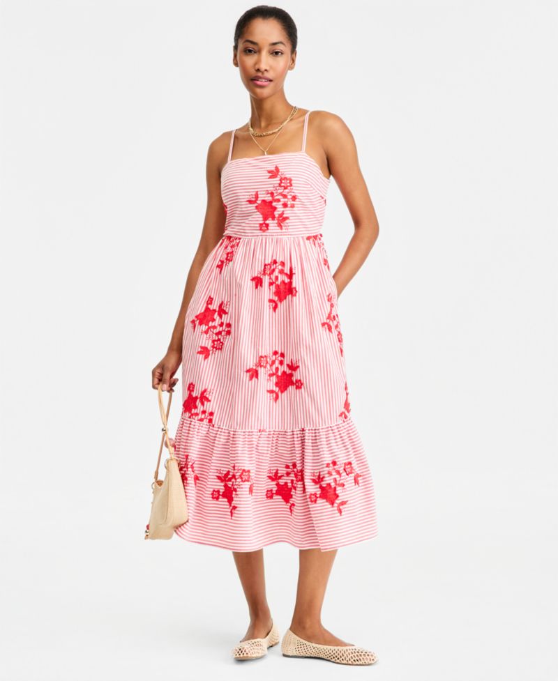 Plus Cutout-Back Tiered Cotton Midi Dress