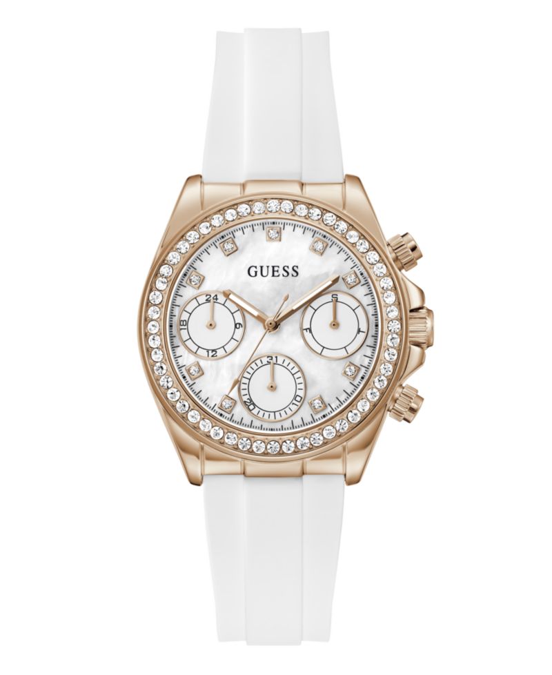 Women's Rose Gold-Tone White Silicone Multi-Function Watch, 36mm