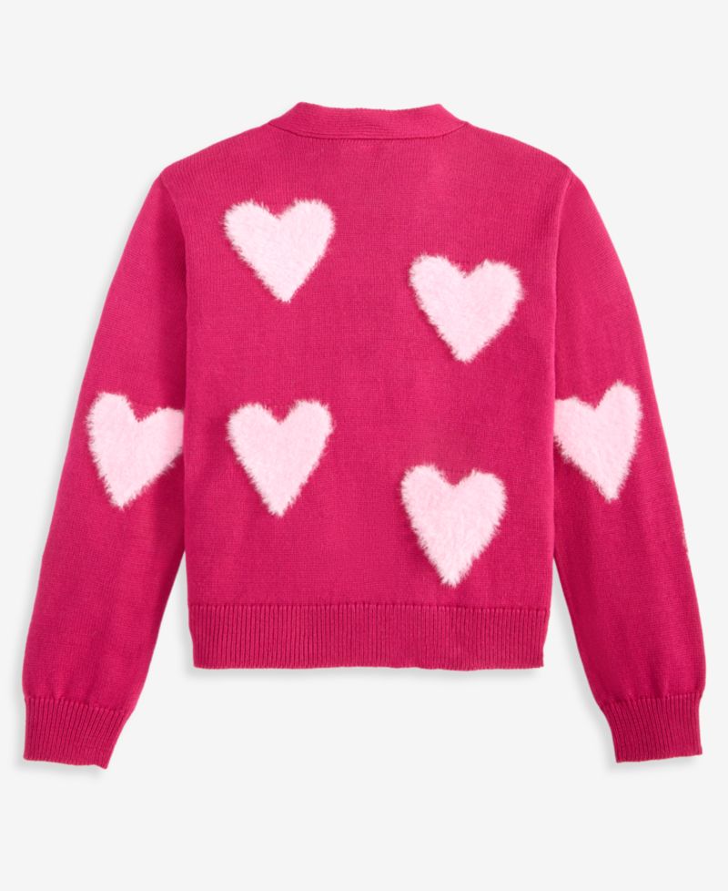 Girls' 5-20 Textured Heart Long-Sleeve Cardigan