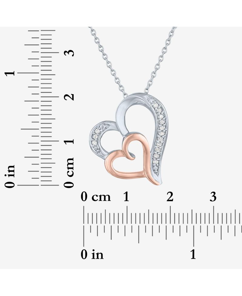 Diamond Double Heart Pendant Necklace in Sterling Silver and 14k Rose Gold (1/10 ct. t.w.)