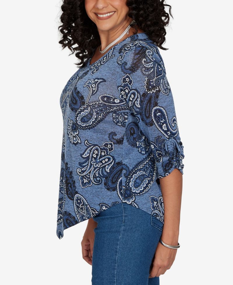 Petite Ruched Asymmetrical-Hem Top