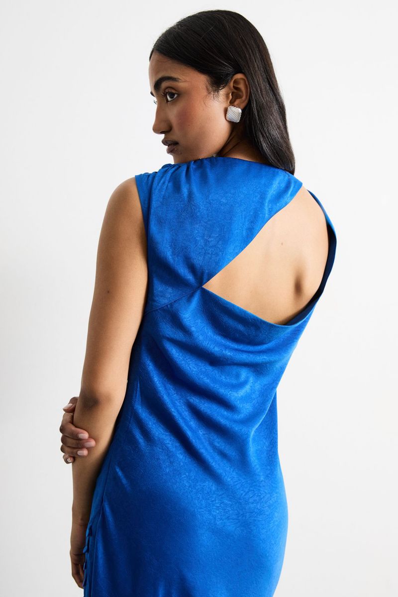 Women's Cowl Bias Satin Button Detail Dress