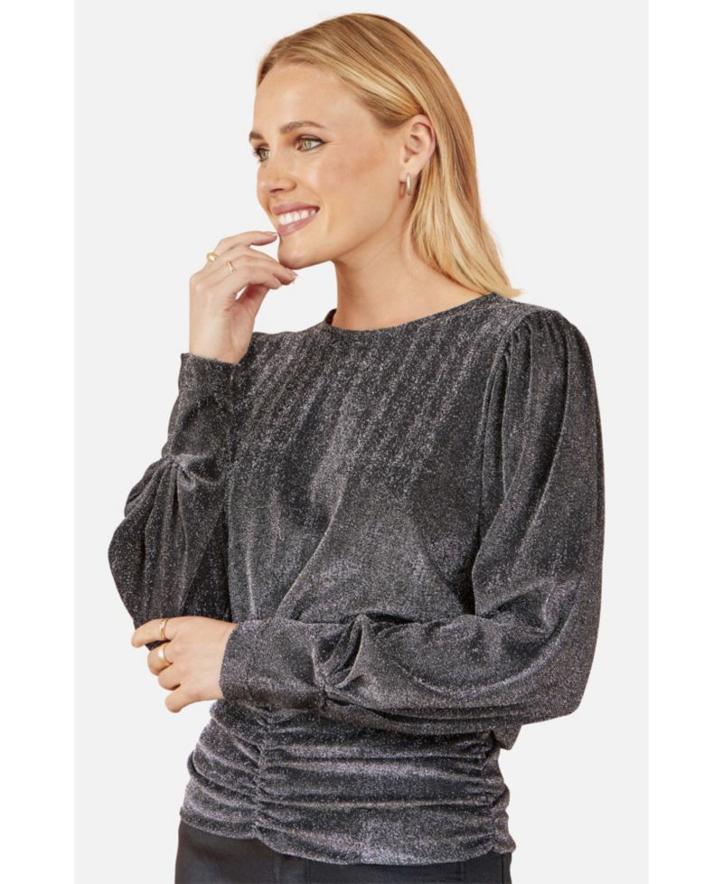 Women's Metallic Stretch Ruched Hem Top