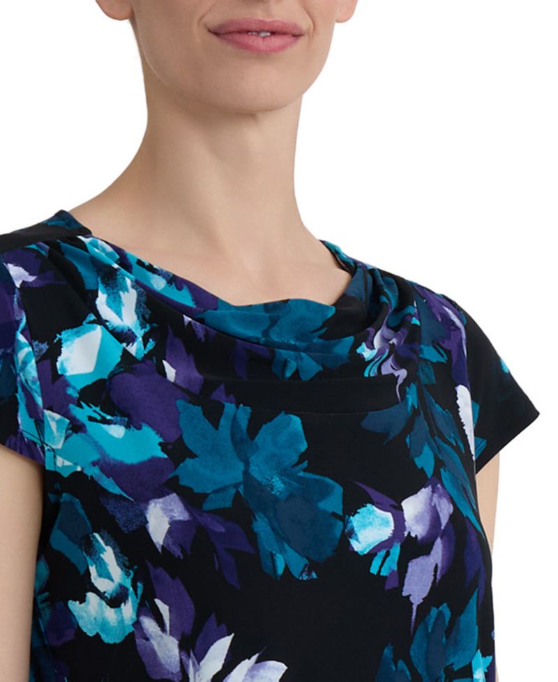 Women's Printed Cowl-Neck Cap-Sleeve Blouse