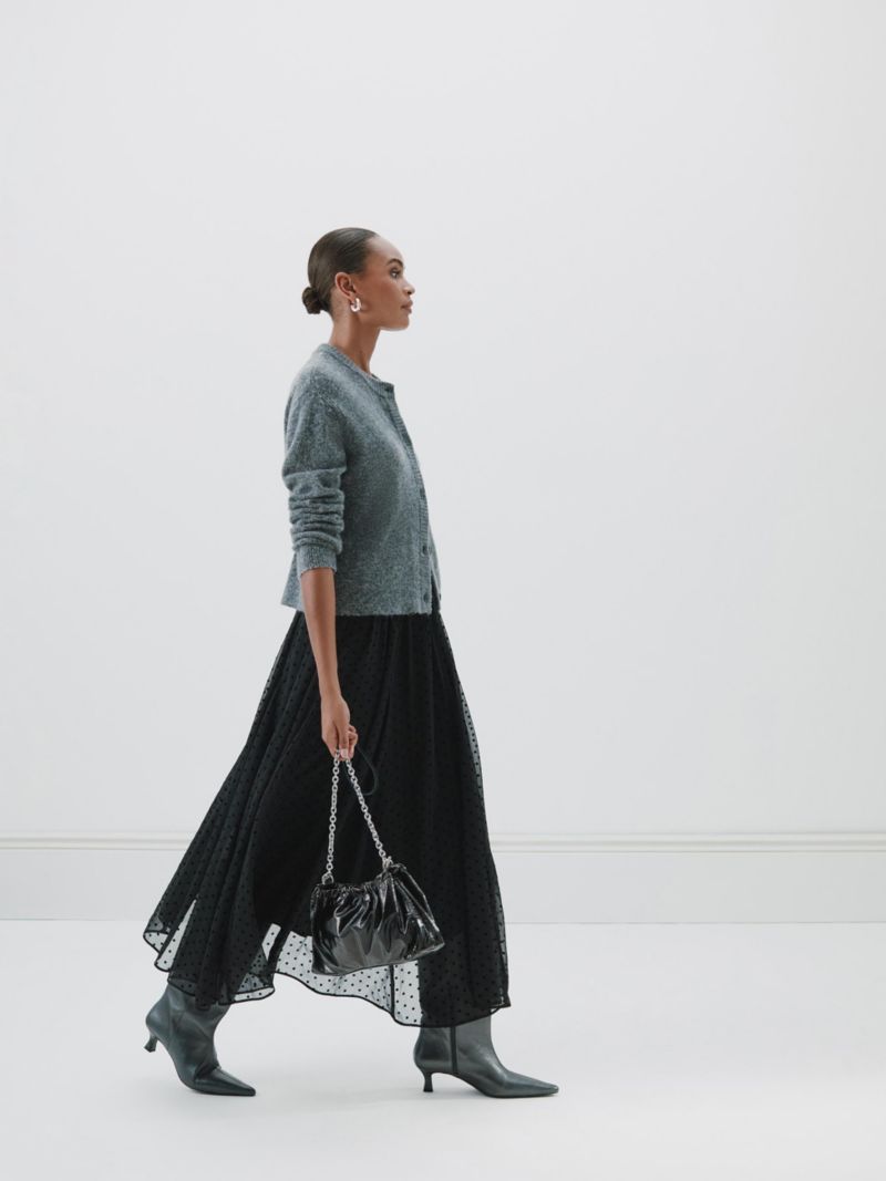 Women's Asymmetrical Flocked Spot Skirt