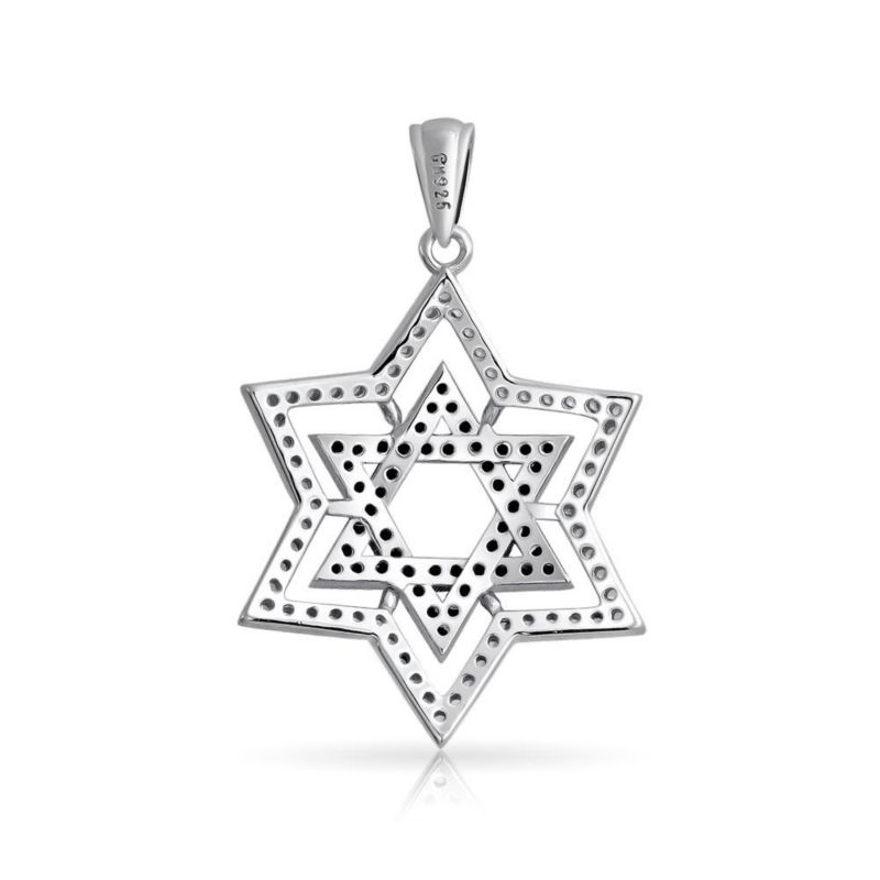 Black White Hanukkah Star of David Pendant Necklace .925 Sterling Silver