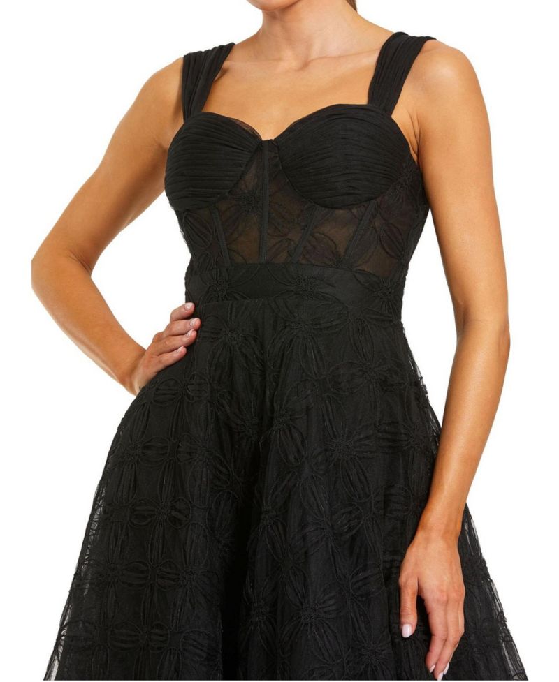 Women's Sleeveless A Line Bustier Floral Tulle Midi Dress