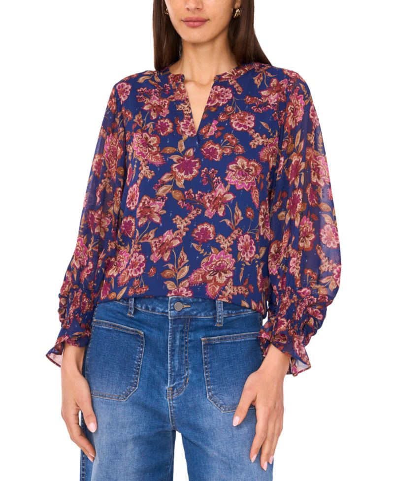 Women's Split-Neck Long-Sleeve Blouse