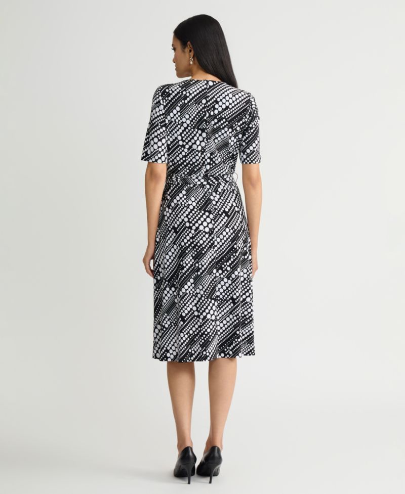 Women's Printed Faux-Wrap Midi Dress