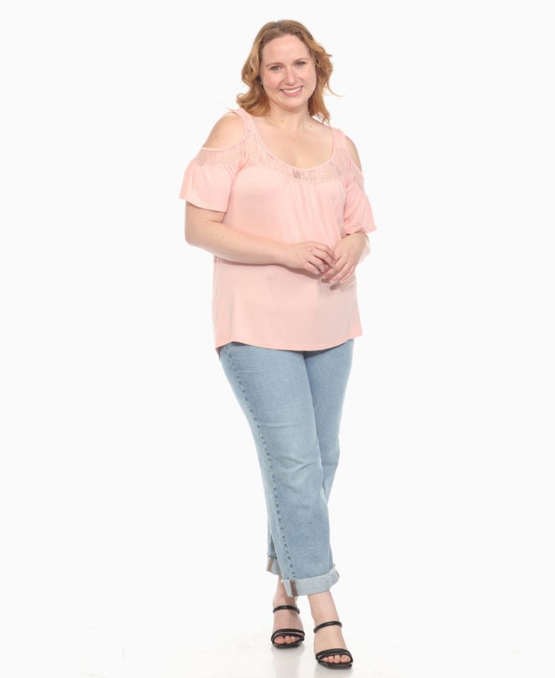 Plus Size Cold Shoulder Lace Trim Knit Top