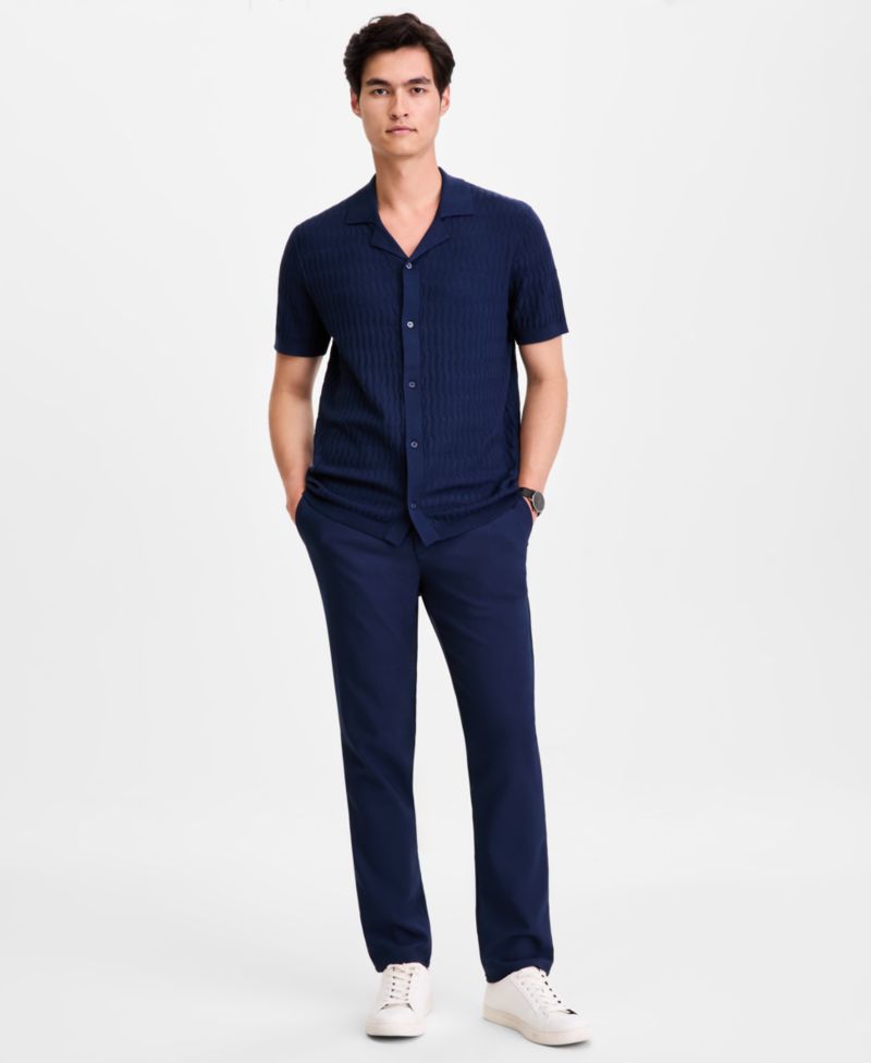 Men's Short-Sleeve Textured Button Down Sweater, Macy's Exclusive