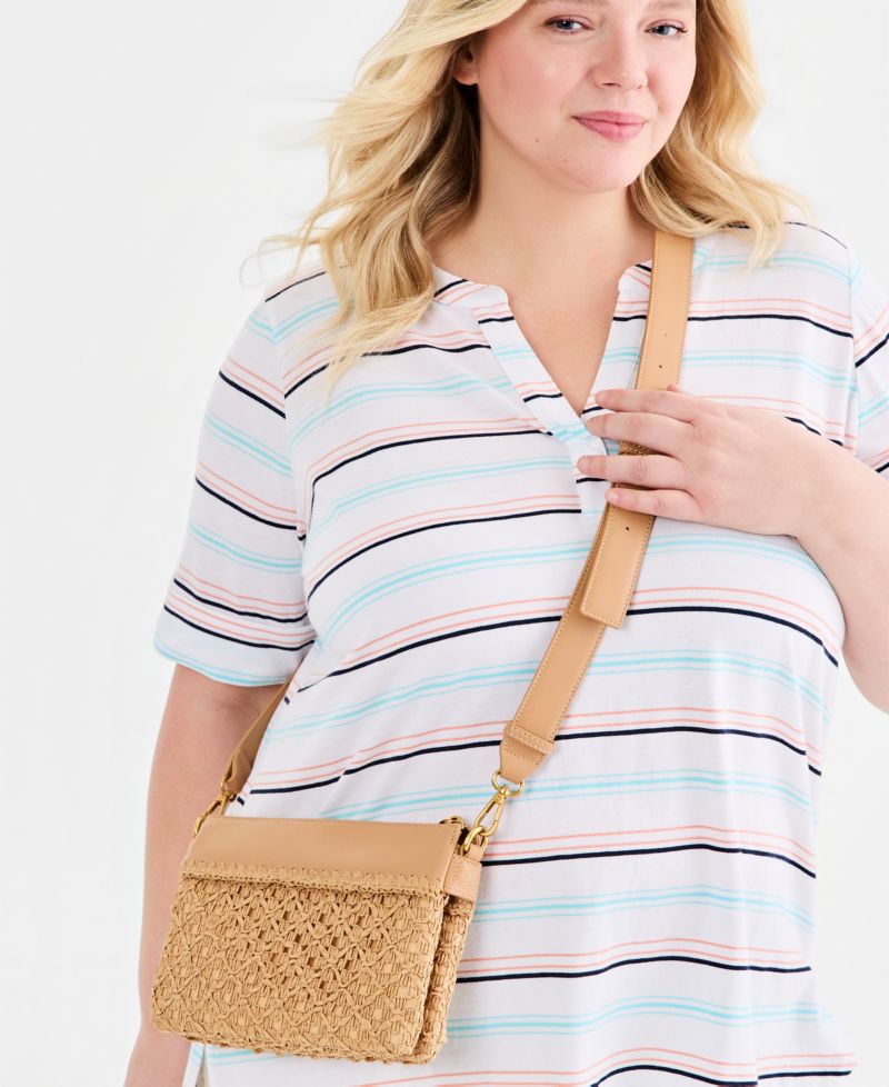 Crochet Straw Double Comp Crossbody