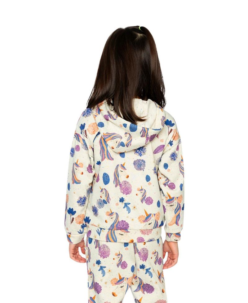 Kids & Baby Little and Big Girl 6-12 Hooded Zipped French Terry Cardigan Unicorn Print