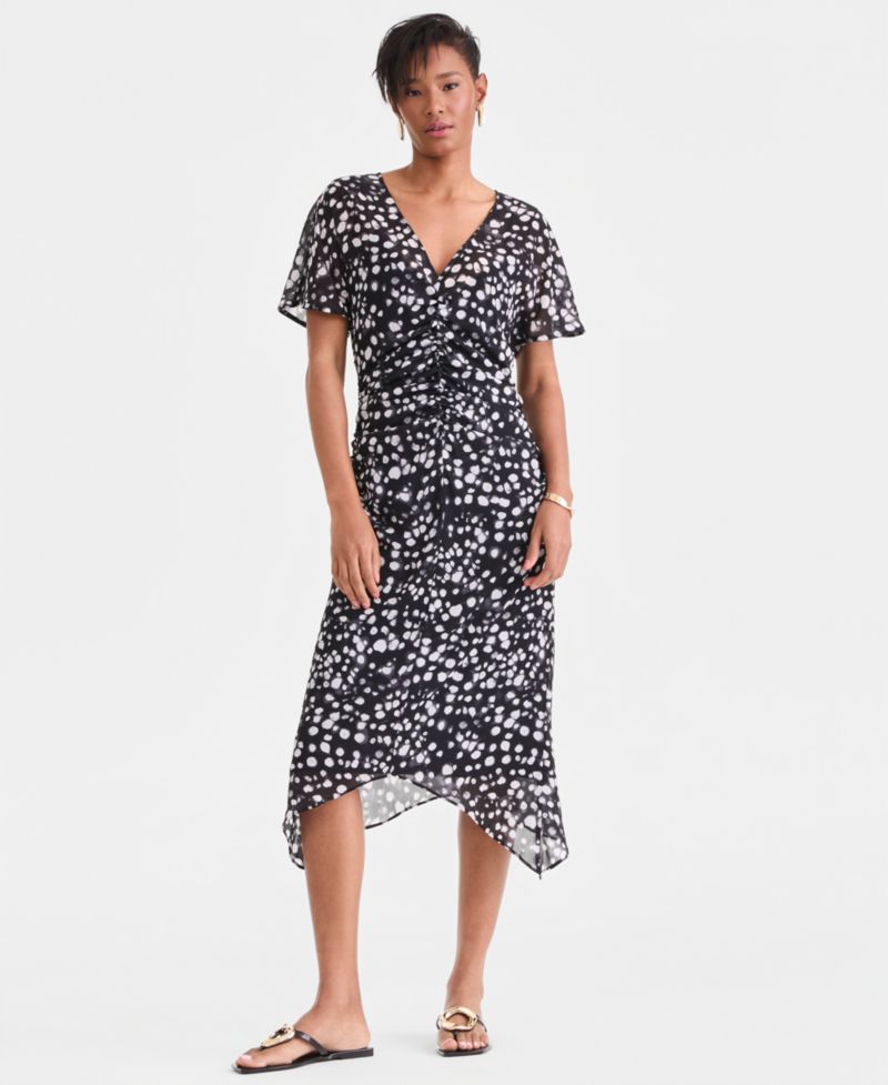 Women's Printed Ruched Midi Dress