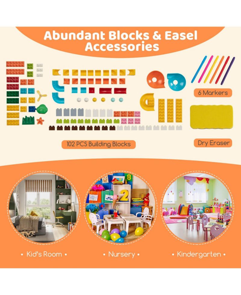 6-in-1 Multi-activity Kids Play Table & Chair Set with 102 PCS Compatible Bricks