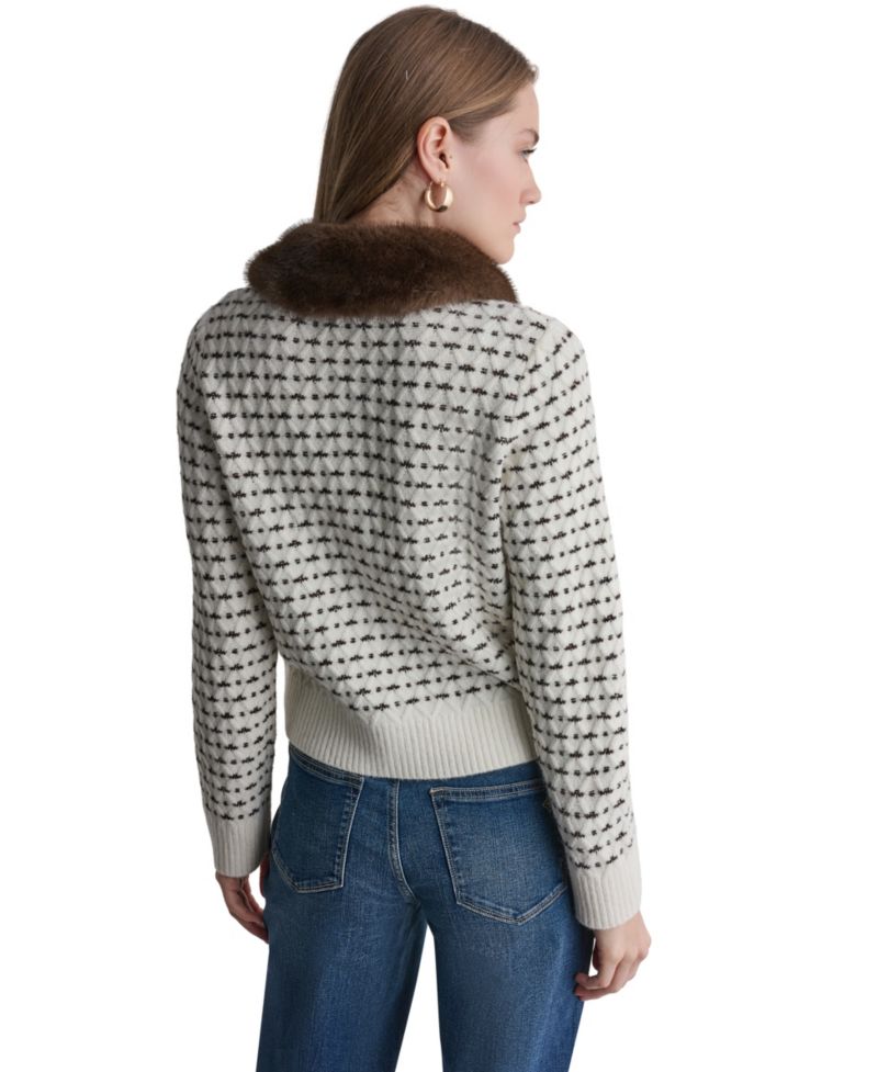 Women's Long-Sleeve Faux Fur Collar Cardigan