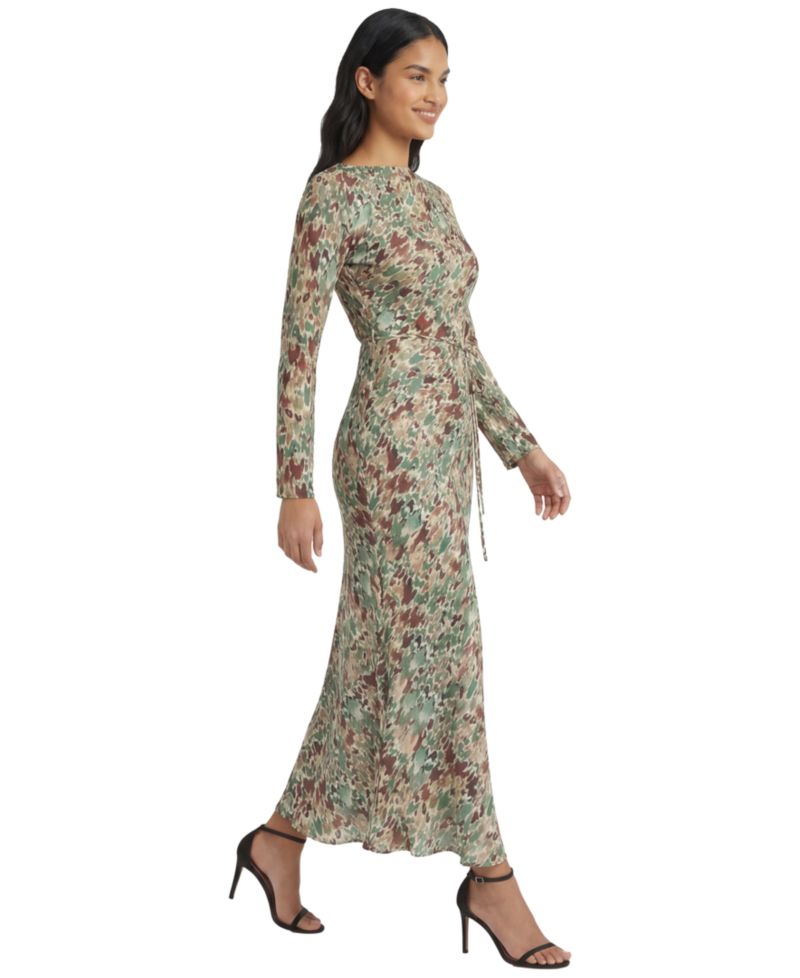 Women's Boat Neck Long-Sleeve Fitted Midi Dress