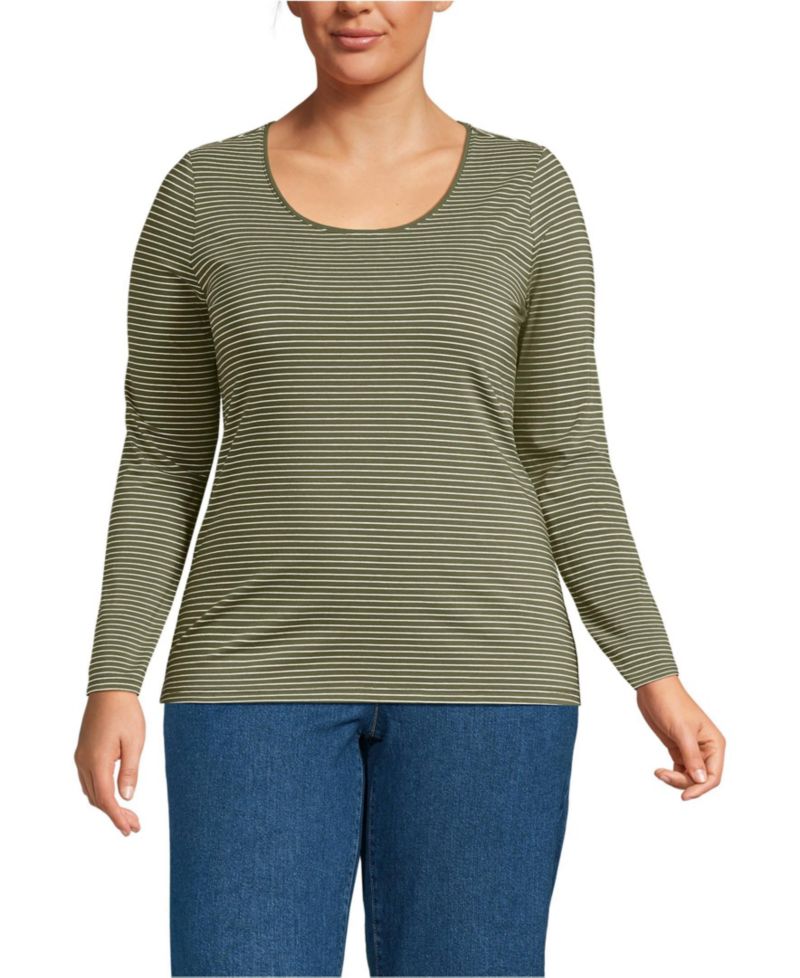 Plus Size Lightweight Jersey Skimming Long Sleeve Scoop Neck T-shirt