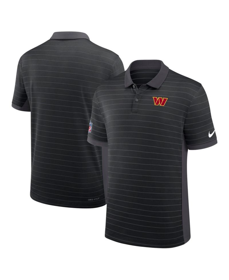 Men's Black Washington Commanders Sideline Victory Stripe Performance Polo Shirt