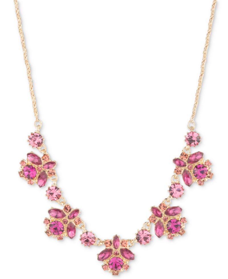Gold-Tone Mixed Crystal Cluster Statement Necklace, 16" + 3" extender