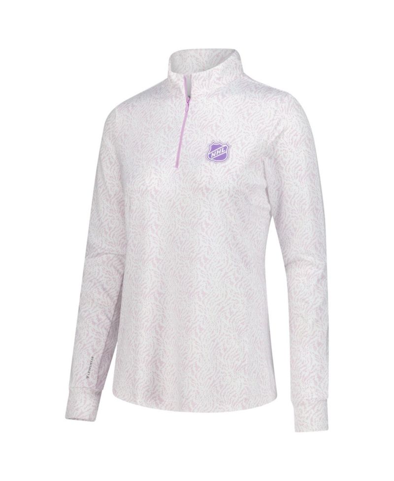 Women's Purple 2024 NHL Hockey Fights Cancer Endless Print Quarter-Zip Pullover