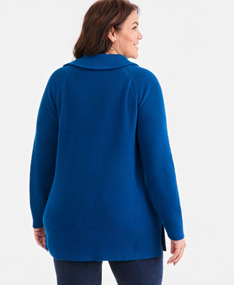 Petite High-Neck Zip Cotton Sweater