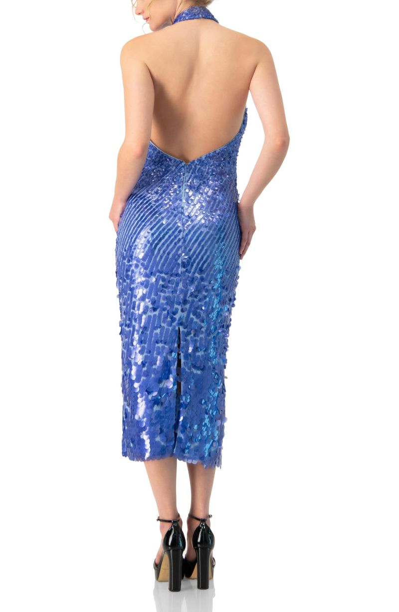 Women's Halter Paillette Sequin Midi Dress With Open-Back