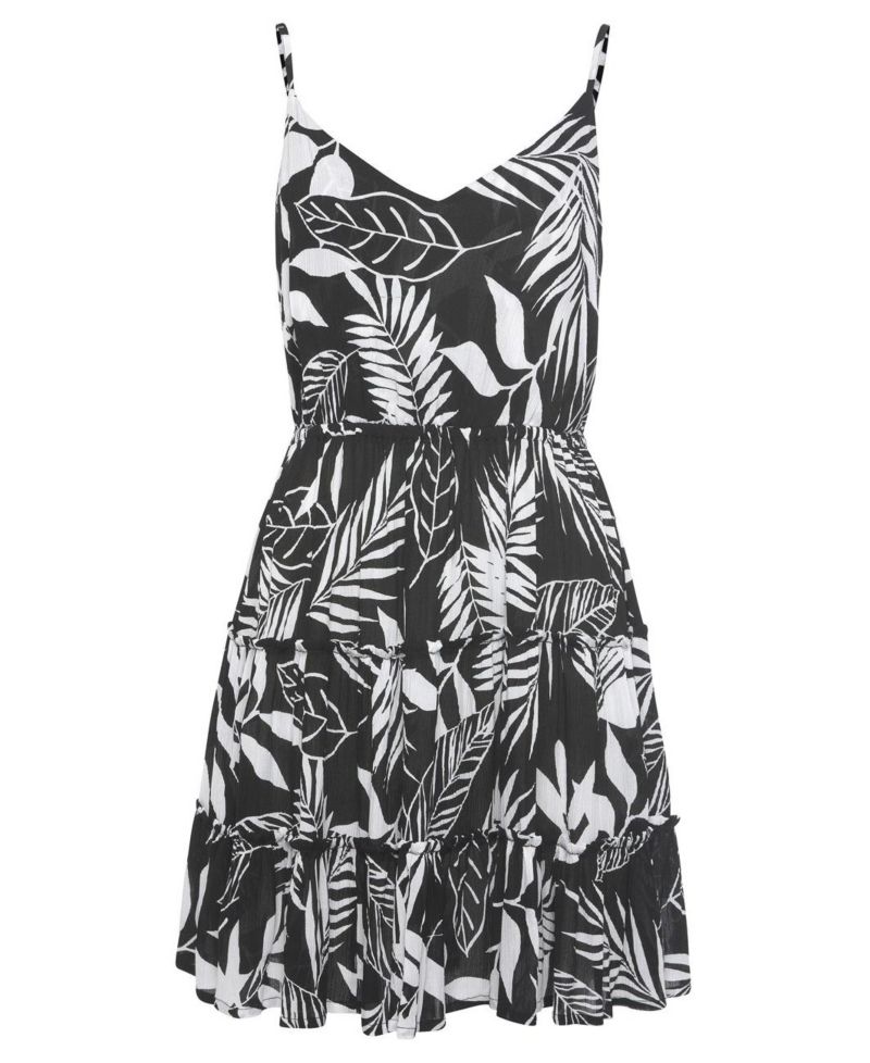 Women's Viscose Tropical Print Fit-and-Flare V-Neck Short Dress