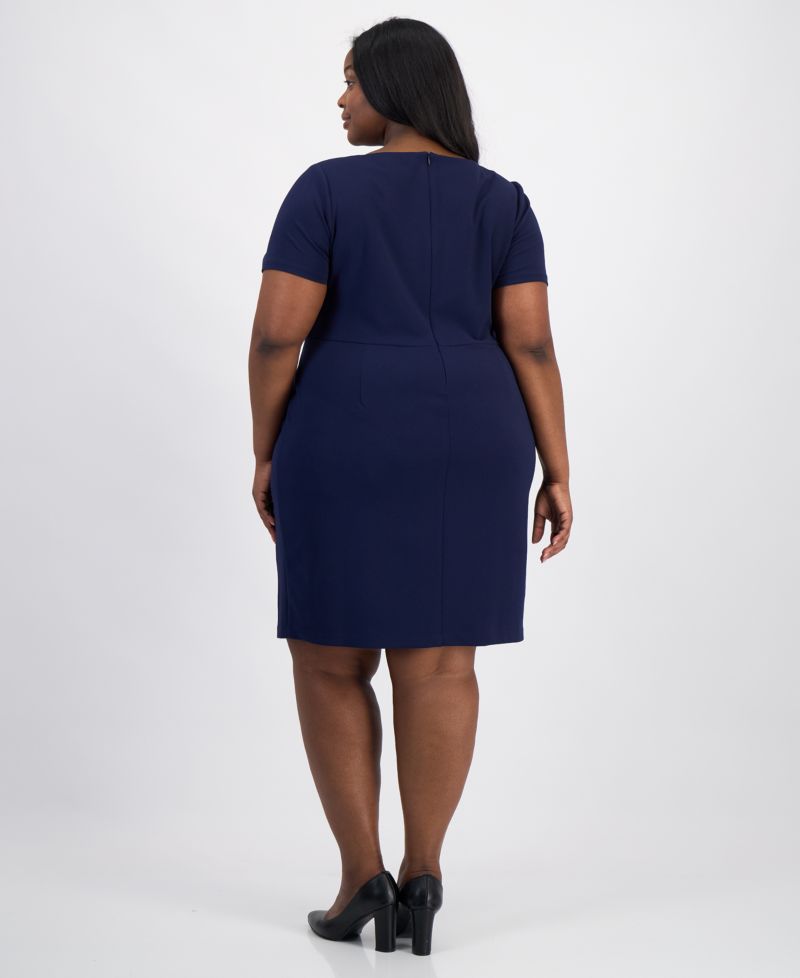 Plus Size Scuba Crepe Notch-Neck Wrap Dress