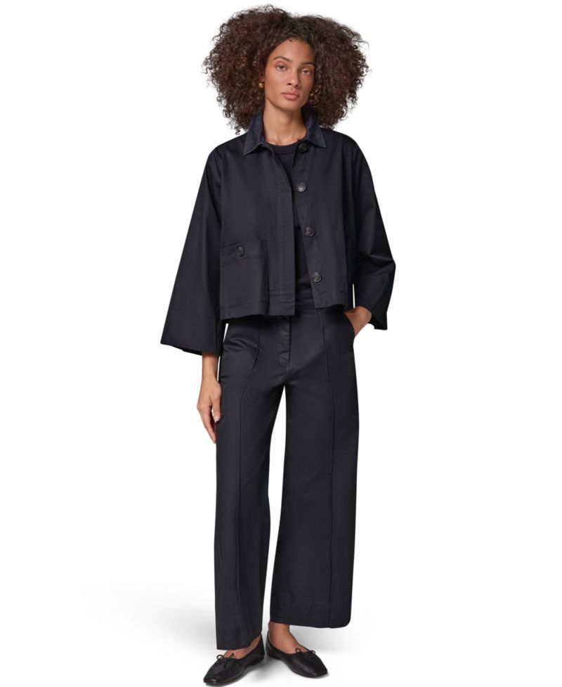 Women's Bell-Sleeve Trapeze Jacket with Denim Collar
