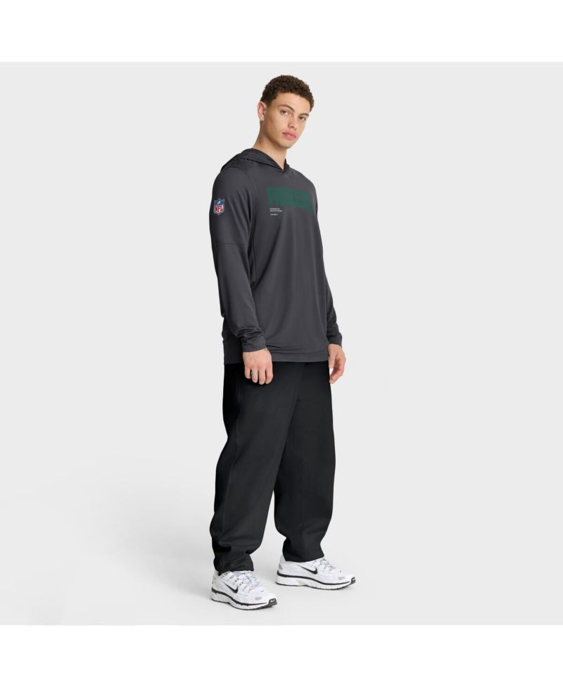 Men's Anthracite Green Bay Packers Sideline Pure Fury Performance Long Sleeve Hoodie T-Shirt