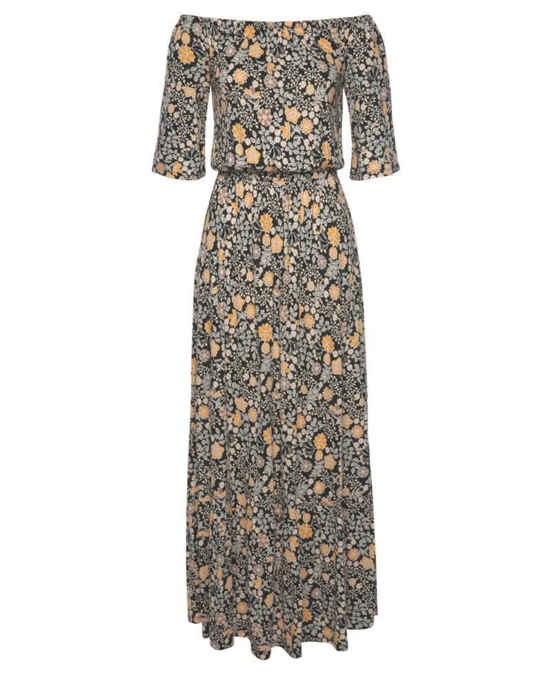 Women's Viscose Floral Print Off Shoulder A-Line Maxi Dress