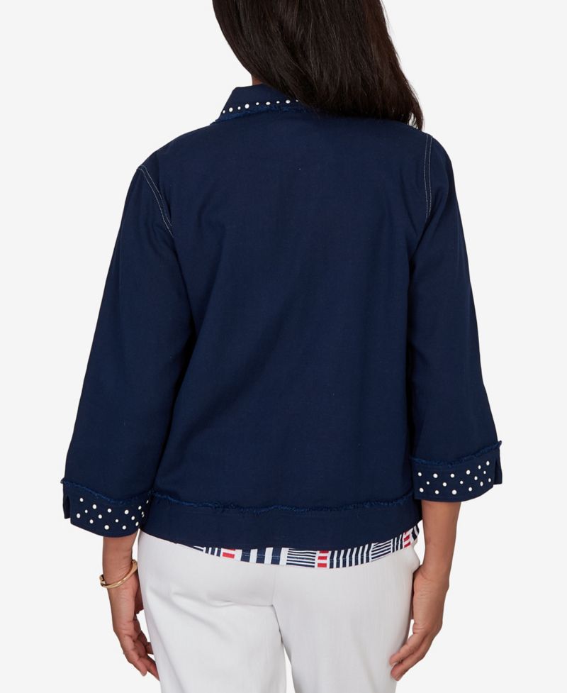 Women's Port Side Cultivated Pearl Trim Denim Jacket